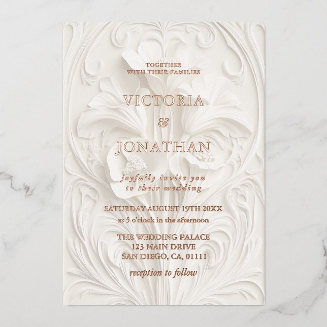 Invitación Con Relieve Metalizado Boda floral de Barocco (Anverso)