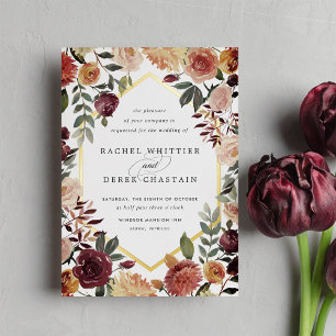 Invitación Con Relieve Metalizado Boda floral de color de agua geométrica de la flor