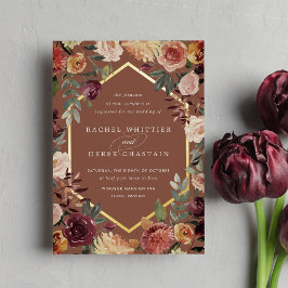 Invitación Con Relieve Metalizado Boda floral de color de agua geométrica de la flor