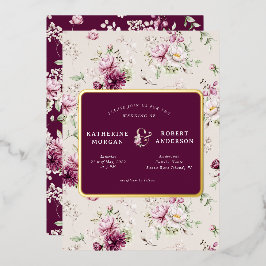 Invitación Con Relieve Metalizado boda floral de jardín magenta