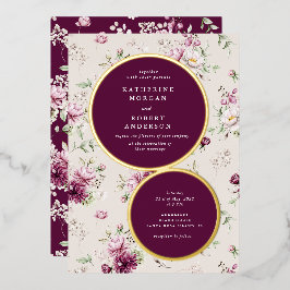 Invitación Con Relieve Metalizado boda floral de jardín magenta