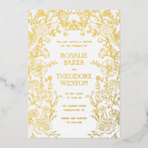 Invitación Con Relieve Metalizado Boda floral de jardín vintage