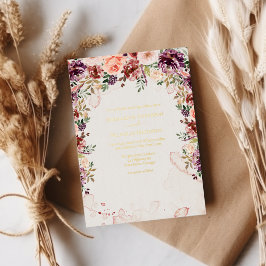 Invitación Con Relieve Metalizado Boda floral de la elegancia otoñal