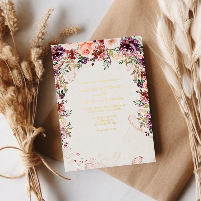 Invitación Con Relieve Metalizado Boda floral de la elegancia otoñal (Subido por el creador)