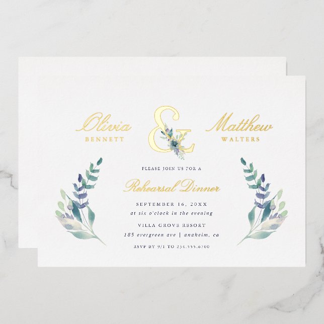 Invitación Con Relieve Metalizado Boda floral de lujo ensayo Relieve metalizado de c (Anverso/Reverso)