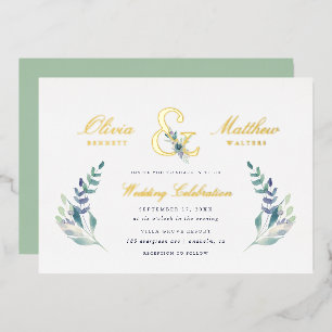 Invitación Con Relieve Metalizado Boda floral de Luxe