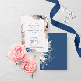 Invitación Con Relieve Metalizado Boda floral de moda azul pastel Boho y azul celest