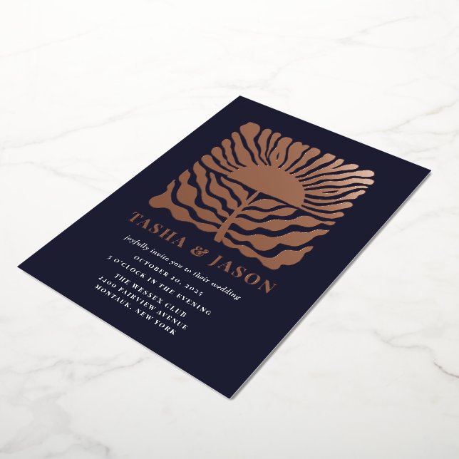 Invitación Con Relieve Metalizado Boda floral de Moda retro (girado)