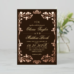 Invitación Con Relieve Metalizado Boda floral de oro marrón lujoso