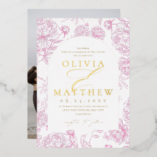 Invitación Con Relieve Metalizado Boda floral de peonía francesa