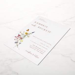 Invitación Con Relieve Metalizado Boda Floral de Prado Salvaje