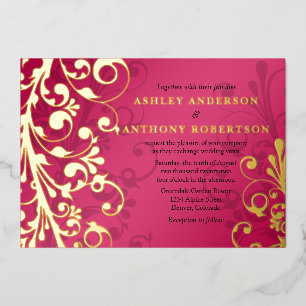 Invitación Con Relieve Metalizado Boda floral de Relieve metalizado dorado real rosa