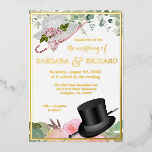 Invitación Con Relieve Metalizado Boda floral de Relieve metalizado dorado rosa real
