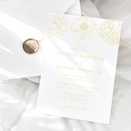 Invitación Con Relieve Metalizado Boda Floral Delicada