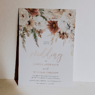 Invitación Con Relieve Metalizado Boda floral divina boho y dorada