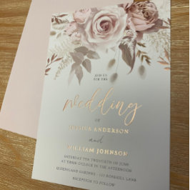 Invitación Con Relieve Metalizado Boda floral divino Rosa Gold Rubor