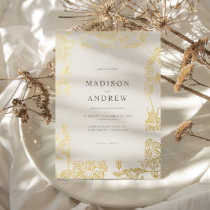 Invitación Con Relieve Metalizado Boda floral dorado Minimalista moderno