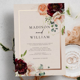 Invitación Con Relieve Metalizado Boda floral elegante acuarela de otoño