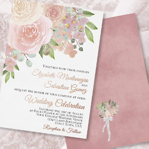 Invitación Con Relieve Metalizado Boda floral elegante con acuarela rosa rubor