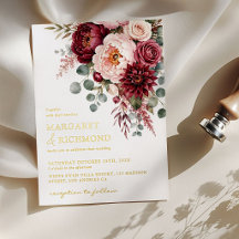 Boda floral elegante con oro real Burgundy y Rosa