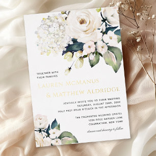 Invitación Con Relieve Metalizado Boda floral elegante de acuarela blanca