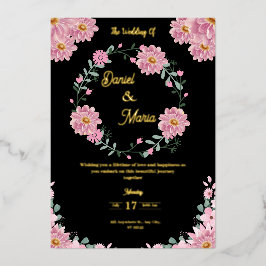 Invitación Con Relieve Metalizado Boda floral elegante de color rosa