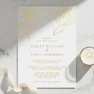 Invitación Con Relieve Metalizado Boda floral elegante de dalia con lámina de oro