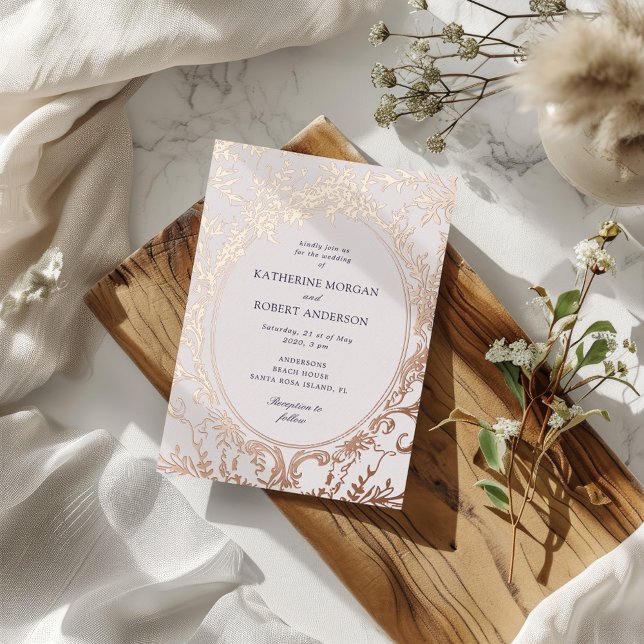 Invitación Con Relieve Metalizado Boda floral elegante de época francesa (Subido por el creador)