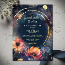 Boda floral elegante de luna y estrellas de oro ce