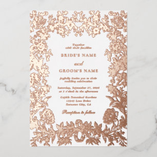 Invitación Con Relieve Metalizado Boda floral elegante de oro rosa real con hoja de