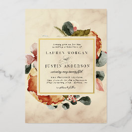 Invitación Con Relieve Metalizado boda floral elegante de otoño