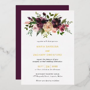 Invitación Con Relieve Metalizado Boda floral elegante de otoño en Borgoña