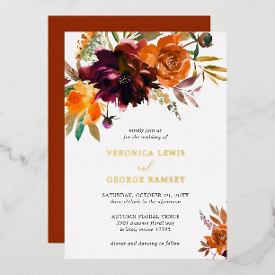 Invitación Con Relieve Metalizado Boda floral elegante de otoño rústico