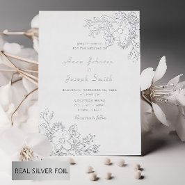 Invitación Con Relieve Metalizado Boda floral elegante de plata
