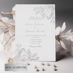 Invitación Con Relieve Metalizado Boda floral elegante de plata