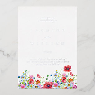 Invitación Con Relieve Metalizado Boda floral elegante neutral acuarela