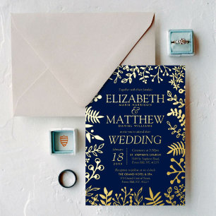 Invitación Con Relieve Metalizado Boda floral elegante real