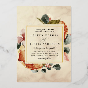 Invitación Con Relieve Metalizado boda floral elegante sensación de otoño