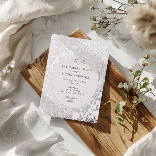 Invitación Con Relieve Metalizado Boda Floral Elegante Vintage Francesa
