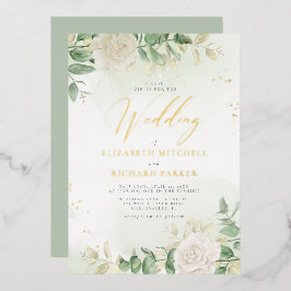 Invitación Con Relieve Metalizado Boda floral elegante y moderna con vegetación