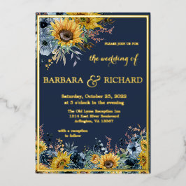 Invitación Con Relieve Metalizado Boda floral floral azul marino
