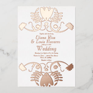 Invitación Con Relieve Metalizado Boda floral folclórica mexicana moderna presionado