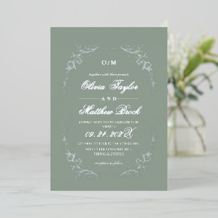 Invitación Con Relieve Metalizado Boda floral francesa en verde salvia moderno y tre
