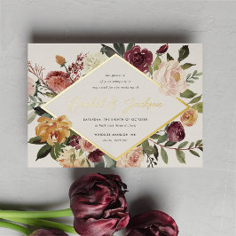 Invitación Con Relieve Metalizado Boda floral geométrico de la floración de la flora