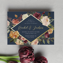 Invitación Con Relieve Metalizado Boda floral geométrico de la floración de la flora