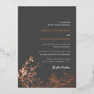 Invitación Con Relieve Metalizado Boda Floral Gris Dorado Rosa Vintage