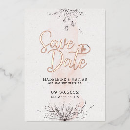 Invitación Con Relieve Metalizado Boda floral gris y de color gris salva la fecha