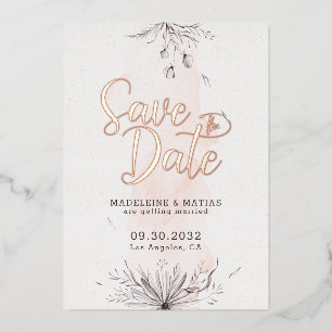 Invitación Con Relieve Metalizado Boda floral gris y de color gris salva la fecha