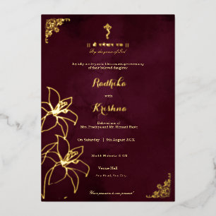 Invitación Con Relieve Metalizado Boda floral hindú india + Ganesha 