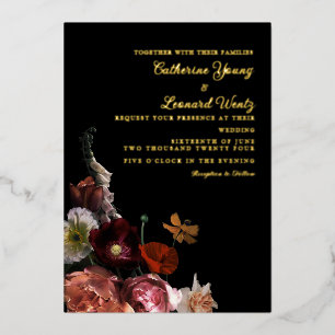 Invitación Con Relieve Metalizado Boda Floral Medianoche